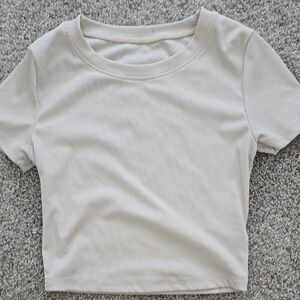 Beige Ribbed Short Sleeve Top